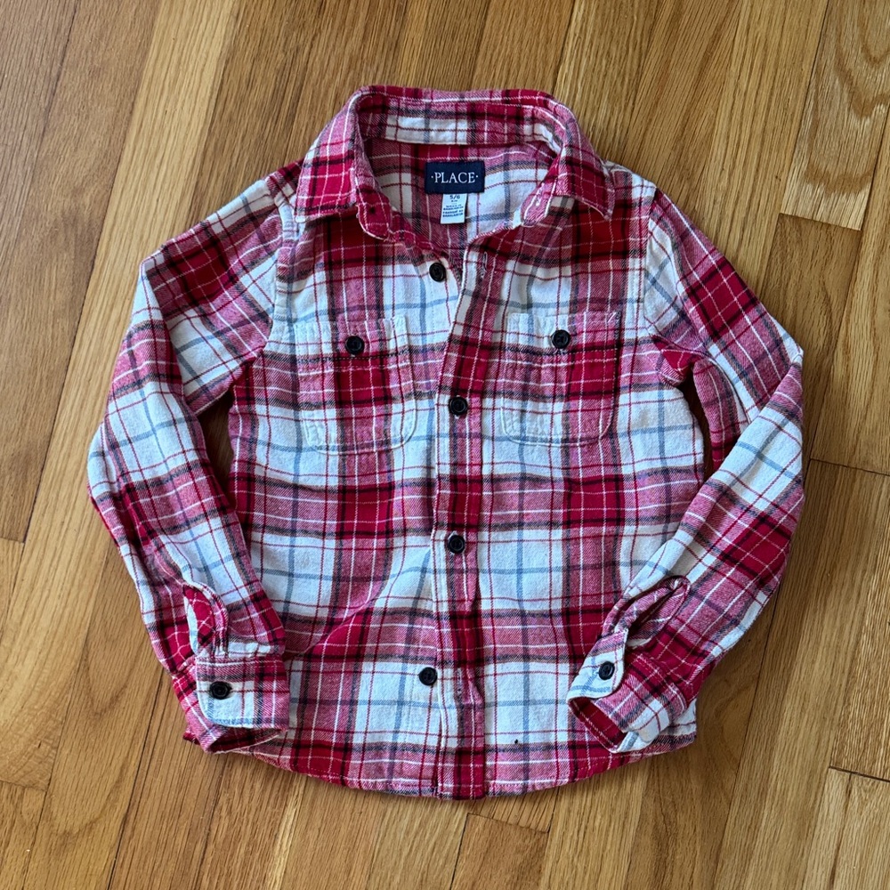 The Children's Place Red and White Plaid Button Down Shirt